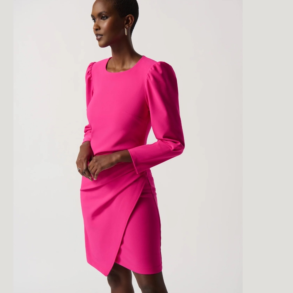 JOSEPH RIBKOFF Dress Pink Stretch Twill Sheath Office Secy  / Puff Sleeves sz 10 - Picture 3 of 14